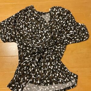 Lily Olive, Black & White Twist-Front Blouse